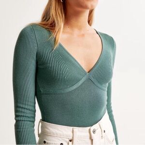 Abercrombie & Fitch Teal Ribbed V-Neck Bodysuit